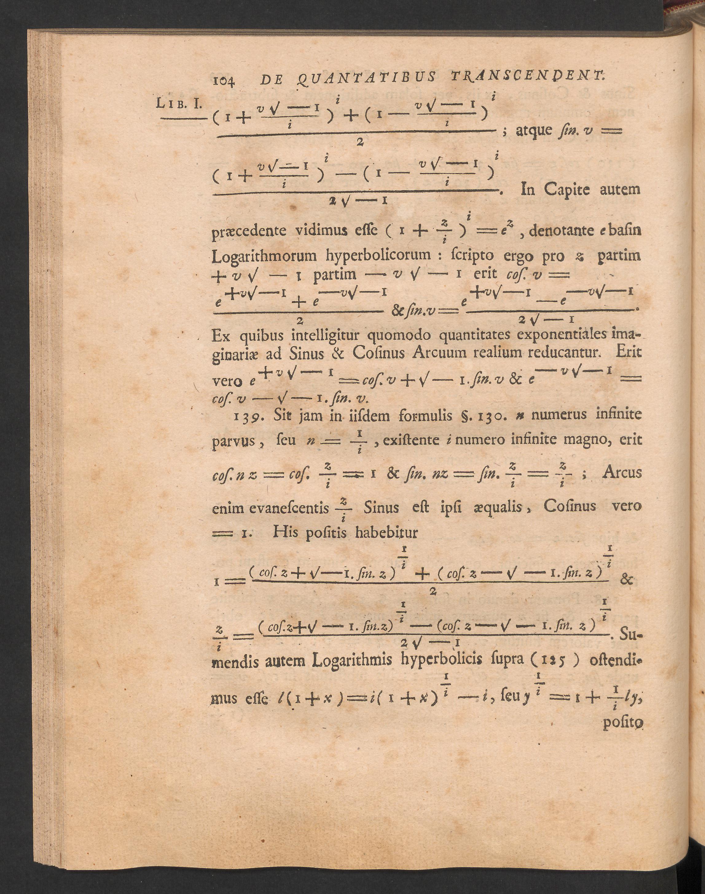 Página impresa 104 de la Introductio de Euler; continúa y concluye el parágrafo 138 antes del parágrafo 139.